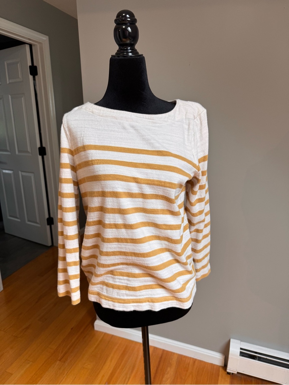 LOFT White and Mustard Striped Long-Sleeve Tee